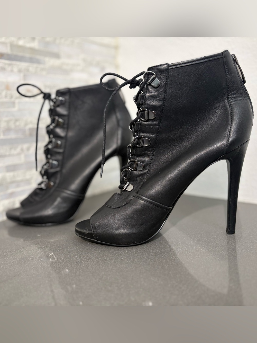 Guess Alysa Peep Toe Lace Booties in black